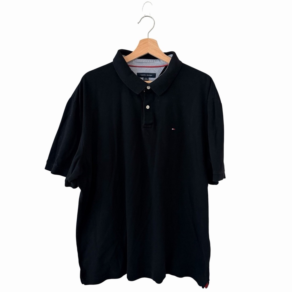 Tommy Hilfiger Polo Shirt Men Black Custom Fit Short Sleeve Cotton Logo XXL